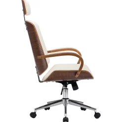 Chaise de bureau avec appuie-tête Crème Similicuir et bois vidaXL