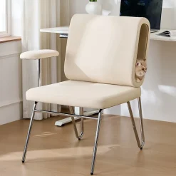 Chaise de Bureau avec Niche pour Chat, Chaise Rotative, Accoudoirs Réglables, Pieds Métal, Tissu+MDF - Beige