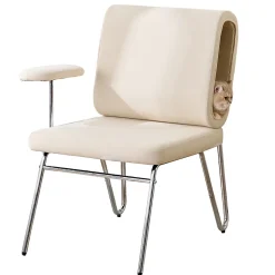 Chaise de Bureau avec Niche pour Chat, Chaise Rotative, Accoudoirs Réglables, Pieds Métal, Tissu+MDF - Beige