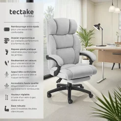 Chaise de bureau avec repose-pieds et revêtement en velours gris