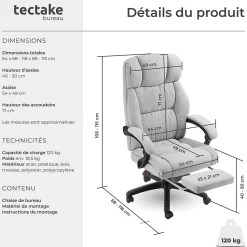 Chaise de bureau avec repose-pieds et revêtement en velours gris