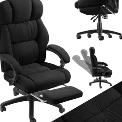 Chaise de bureau avec repose-pieds et revêtement en velours noir