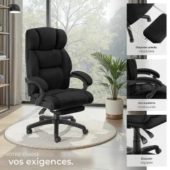 Chaise de bureau avec repose-pieds et revêtement en velours noir