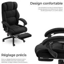 Chaise de bureau avec repose-pieds et revêtement en velours noir