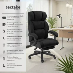 Chaise de bureau avec repose-pieds et revêtement en velours noir