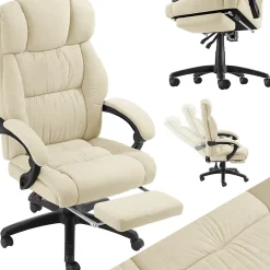 Chaise de bureau avec repose-pieds et revêtement en velours beige