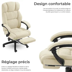 Chaise de bureau avec repose-pieds et revêtement en velours beige