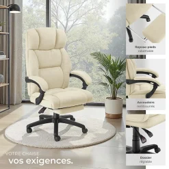 Chaise de bureau avec repose-pieds et revêtement en velours beige