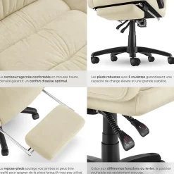 Chaise de bureau avec repose-pieds et revêtement en velours beige