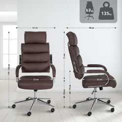 Chaise de bureau Campo similicuir, réglable hauteur, pivotante, charge max 135 kg, avec dossier Marron