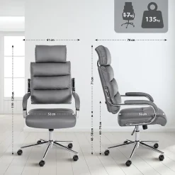 Chaise de bureau Campo similicuir, réglable hauteur, pivotante, charge max 135 kg, avec dossier Gris