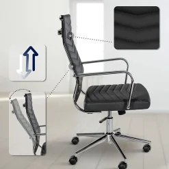 Chaise de bureau Canby similicuir, réglable en hauteur, pivotante, dossier et accoudoirs. Noir