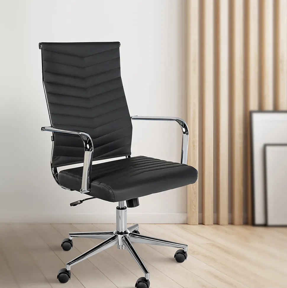 Chaise de bureau Canby similicuir, réglable en hauteur, pivotante, dossier et accoudoirs. Noir