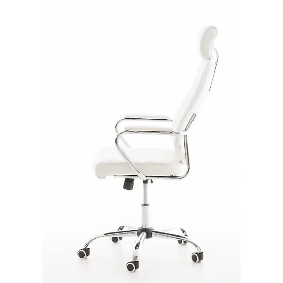 Chaise de bureau CLP Rako similicuir blanc chromé réglable