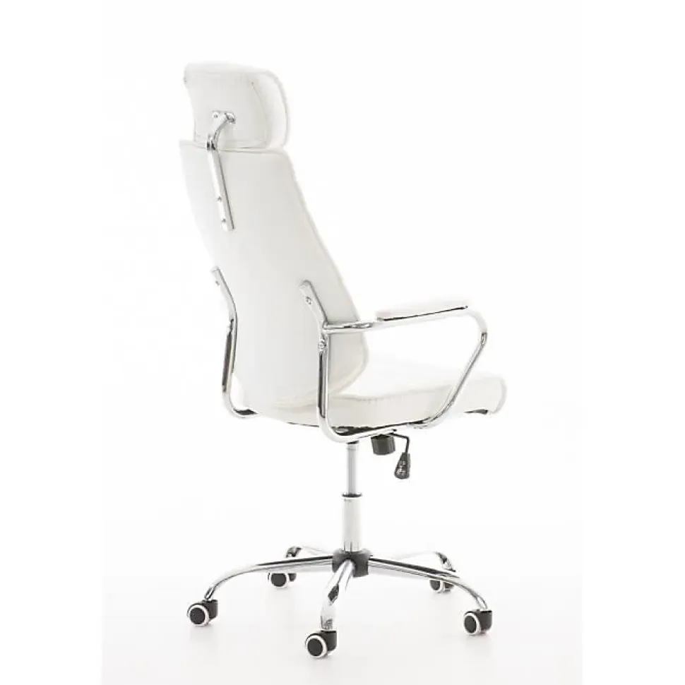 Chaise de bureau CLP Rako similicuir blanc chromé réglable