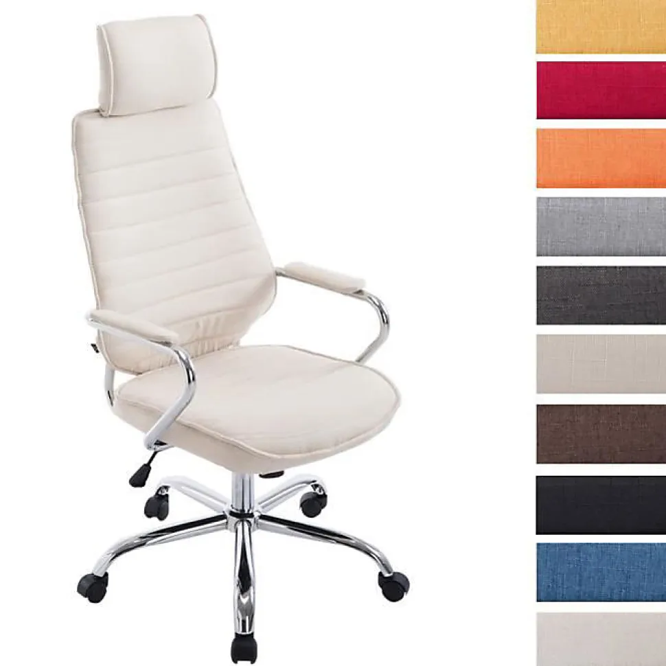 Chaise de bureau CLP RAKO tissu beige réglable 5 roulettes