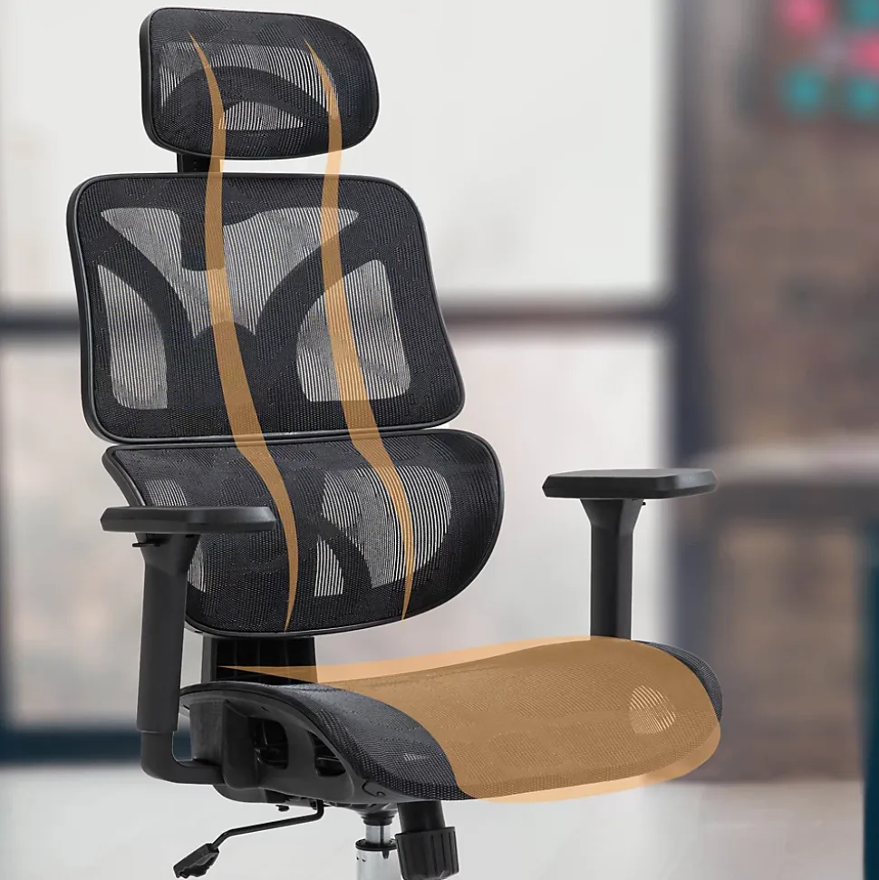 Chaise de bureau Deshler, chaise pivotante avec filet, réglable en hauteur, accoudoirs, appuie-tête Noir