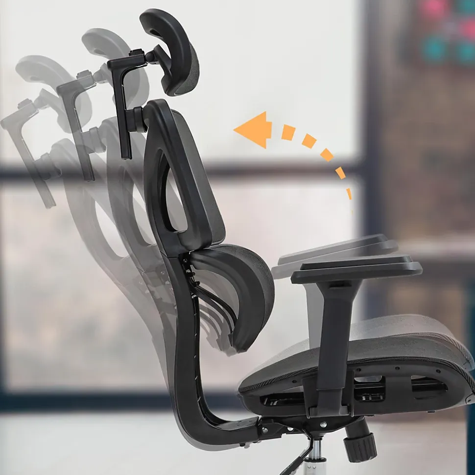 Chaise de bureau Deshler, chaise pivotante avec filet, réglable en hauteur, accoudoirs, appuie-tête Noir