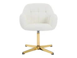 Chaise de bureau en tissu bouclette - Blanc et doré - LANCIEGA
