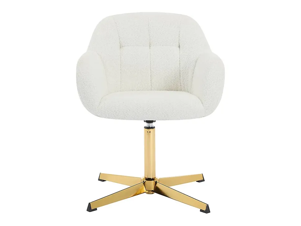 Chaise de bureau en tissu bouclette - Blanc et doré - LANCIEGA