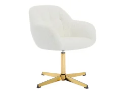 Chaise de bureau en tissu bouclette - Blanc et doré - LANCIEGA