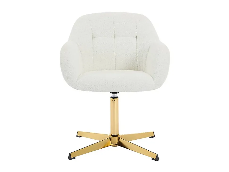 Chaise de bureau en tissu bouclette - Blanc et doré - LANCIEGA