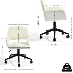 Chaise de bureau en tissu éponge beige réglable en hauteur rotation à 360 degré