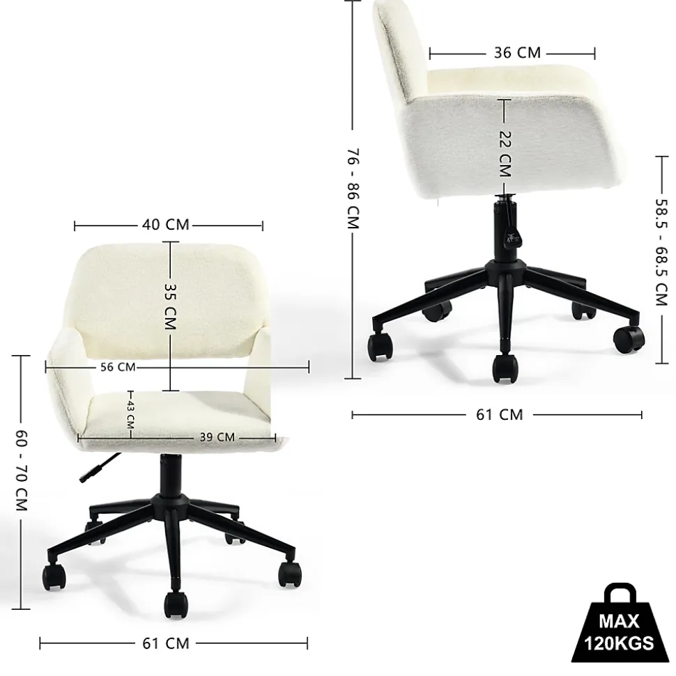 Chaise de bureau en tissu éponge beige réglable en hauteur rotation à 360 degré