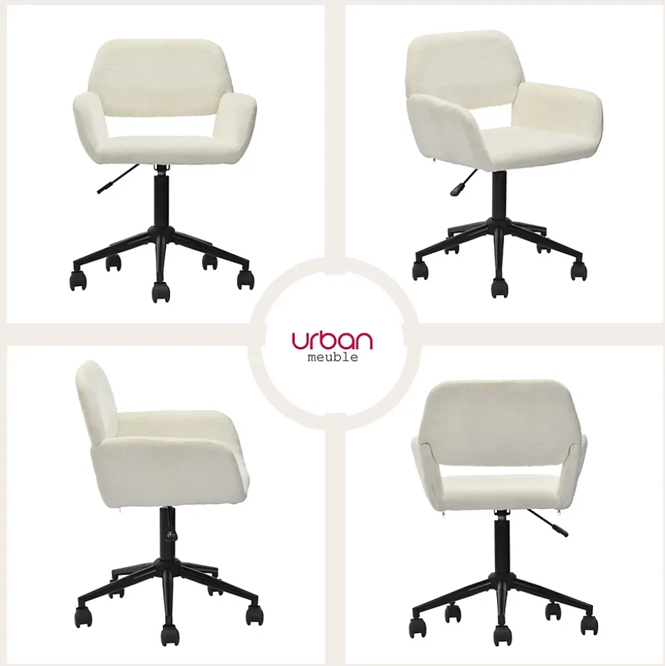Chaise de bureau en tissu éponge beige réglable en hauteur rotation à 360 degré