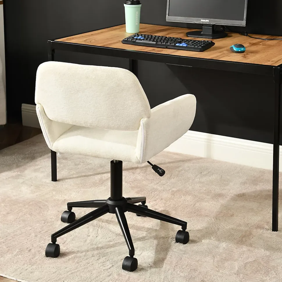 Chaise de bureau en tissu éponge beige réglable en hauteur rotation à 360 degré