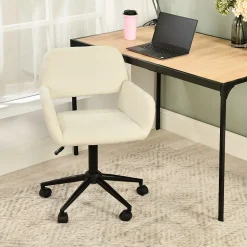Chaise de bureau en tissu éponge beige réglable en hauteur rotation à 360 degré