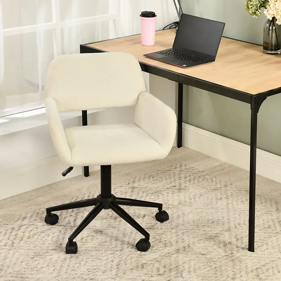 Chaise de bureau en tissu éponge beige réglable en hauteur rotation à 360 degré
