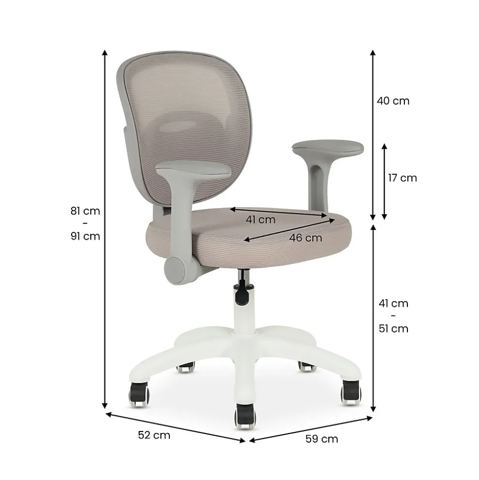 Chaise de bureau enfant AMELIA réglable en tissu mesh - Gris