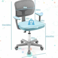 Chaise de Bureau Enfant Chaise étude avec Dossier Ergonomique et Siège Hauteur Réglable Capacité de Charge Max 150 Kg Bleu