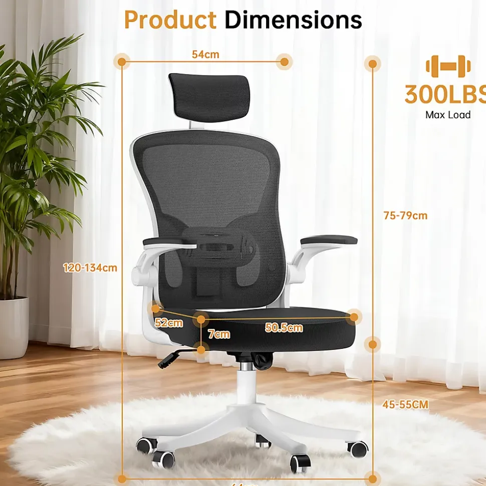 Chaise de Bureau Ergonomique avec Support Lombaire, Accoudoirs et Appuie-tête Réglables
