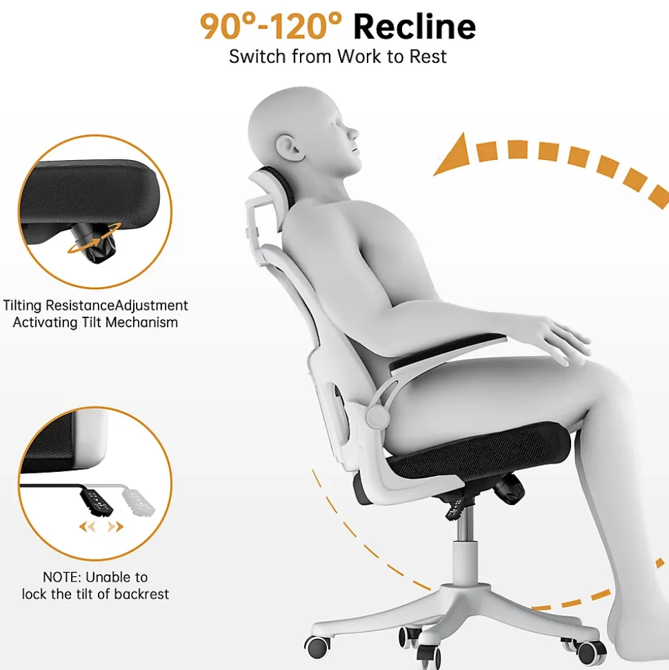 Chaise de Bureau Ergonomique avec Support Lombaire, Accoudoirs et Appuie-tête Réglables