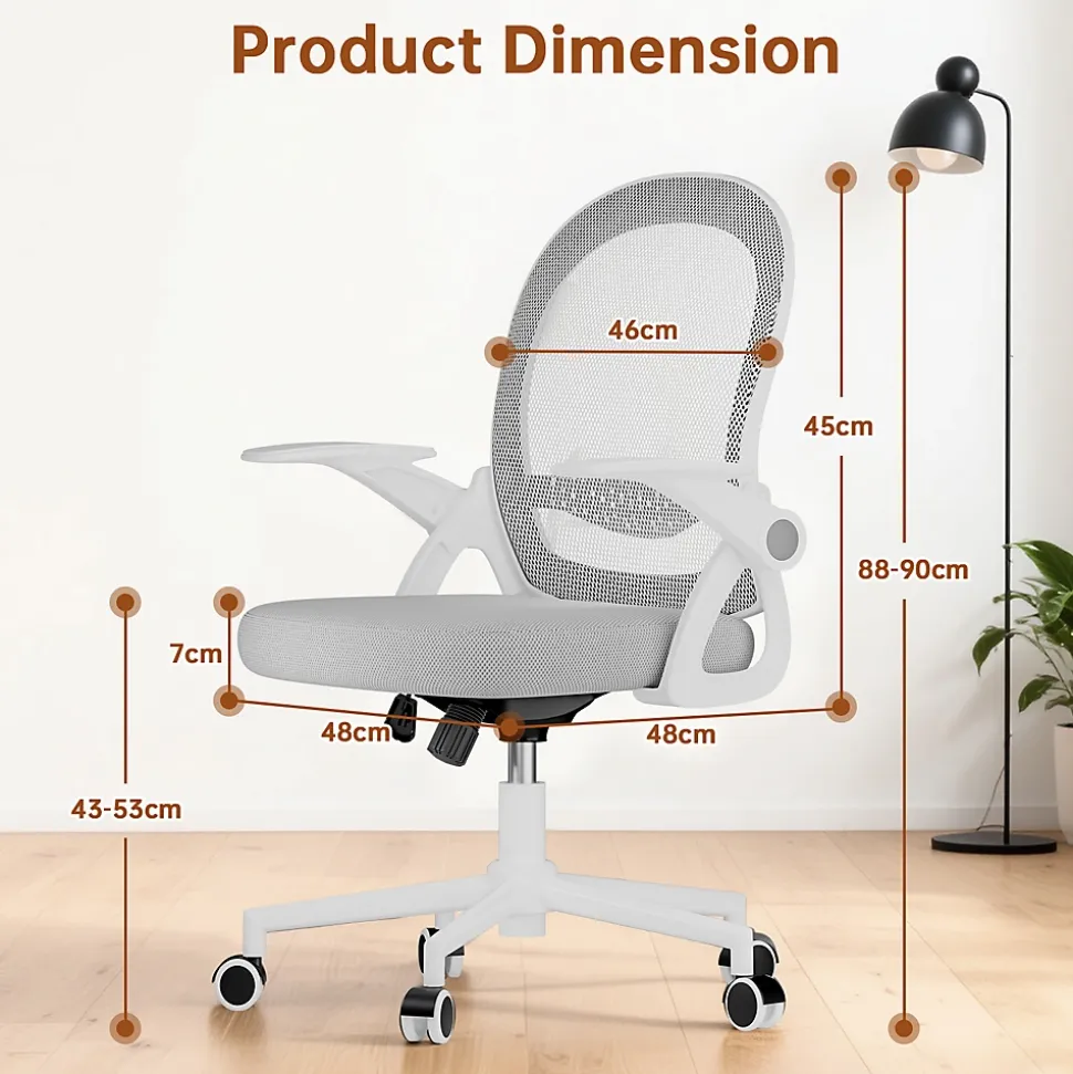 Chaise De Bureau Ergonomique En Maille, Accoudoirs Relevables, Support Lombaire