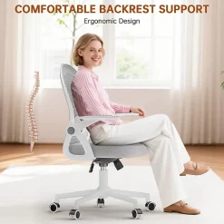 Chaise De Bureau Ergonomique En Maille, Accoudoirs Relevables, Support Lombaire