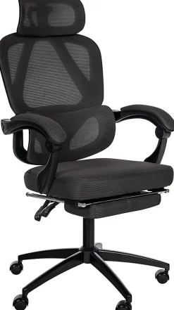 Chaise de bureau ergonomique Gander, appuie-tête réglable, repose-pieds, soutien lombaire, bascule à 135. Noir