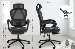 Chaise de bureau ergonomique Gander, appuie-tête réglable, repose-pieds, soutien lombaire, bascule à 135. Noir