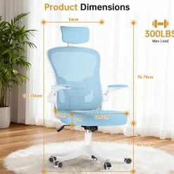 Chaise de Bureau Ergonomique avec Support Lombaire, Accoudoirs et Appuie-tête Réglables