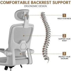 Chaise de Bureau Ergonomique avec Accoudoirs Pliables, Hauteur Réglable, Dossier Respirant