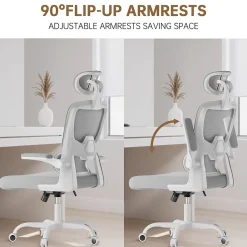 Chaise de Bureau Ergonomique avec Accoudoirs Pliables, Hauteur Réglable, Dossier Respirant