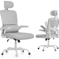 Chaise de Bureau Ergonomique avec Accoudoirs Pliables, Hauteur Réglable, Dossier Respirant