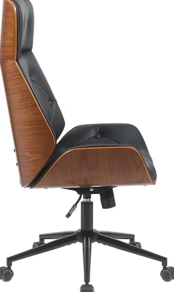 Chaise de bureau ergonomique Martil, aspect Chesterfield, pivotante, réglable en hauteur, bois courbé stratifié Noir