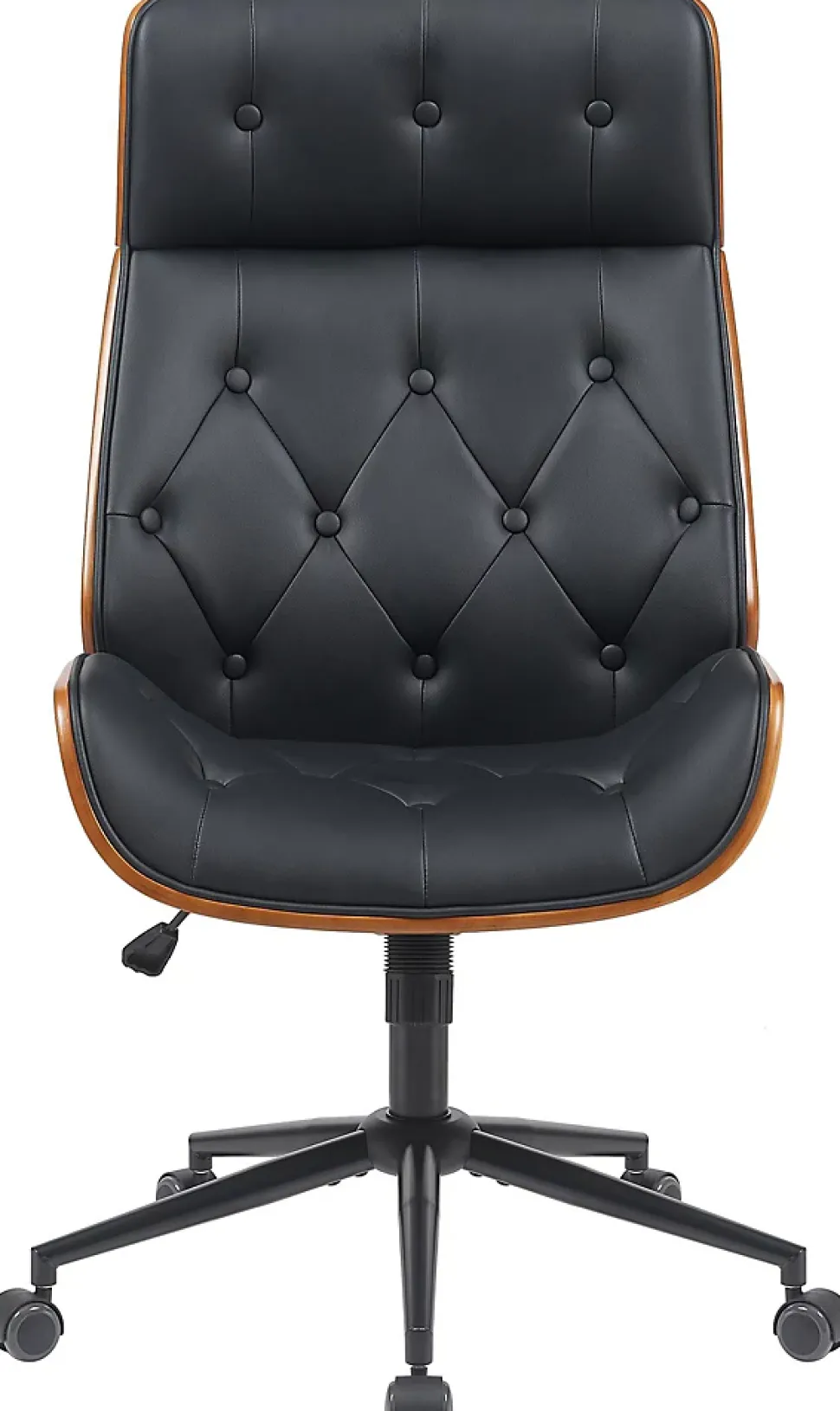 Chaise de bureau ergonomique Martil, aspect Chesterfield, pivotante, réglable en hauteur, bois courbé stratifié Noir