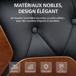 Chaise de bureau ergonomique Martil, aspect Chesterfield, pivotante, réglable en hauteur, bois courbé stratifié Noir