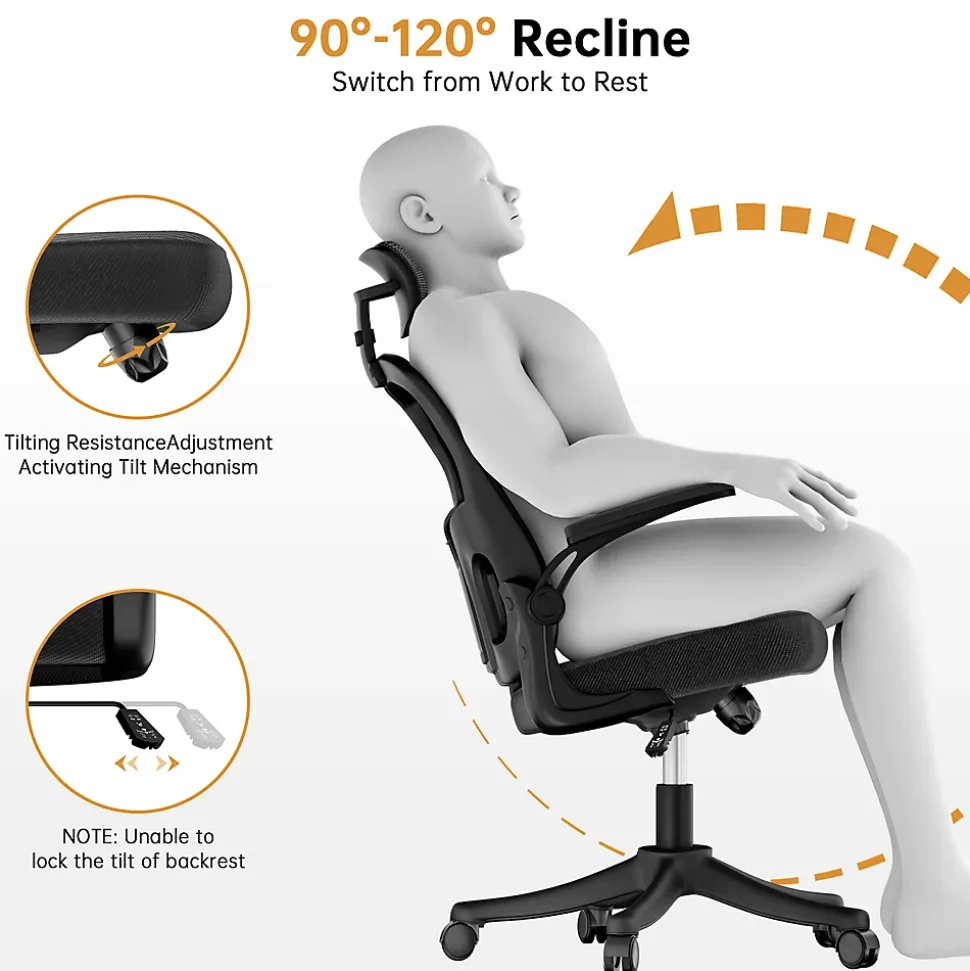 Chaise de Bureau Ergonomique avec Support Lombaire, Accoudoirs et Appuie-tête Réglables