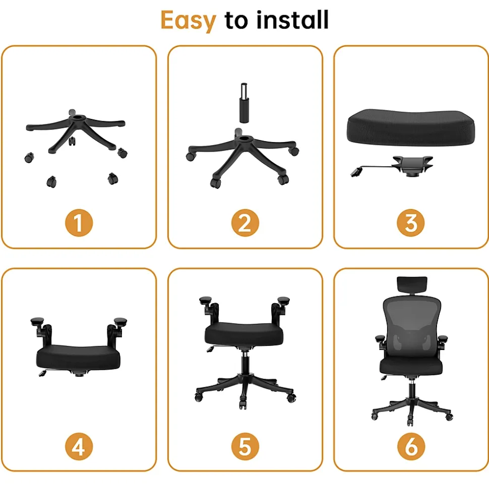 Chaise de Bureau Ergonomique avec Support Lombaire, Accoudoirs et Appuie-tête Réglables