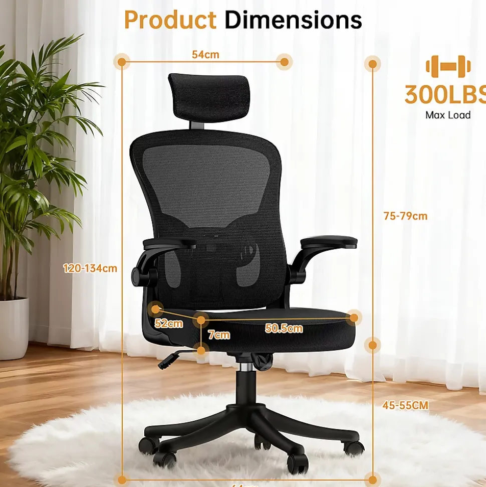 Chaise de Bureau Ergonomique avec Support Lombaire, Accoudoirs et Appuie-tête Réglables